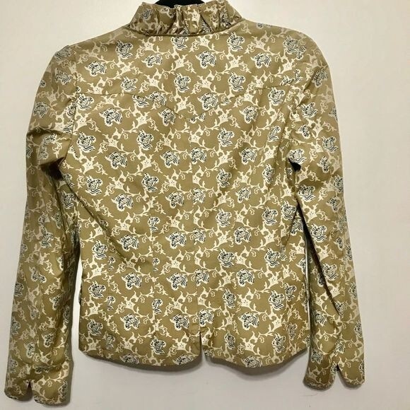 Banana Republic blazer khaki Tan floral print Ruffled V-neck jacket size S - Picture 2 of 7